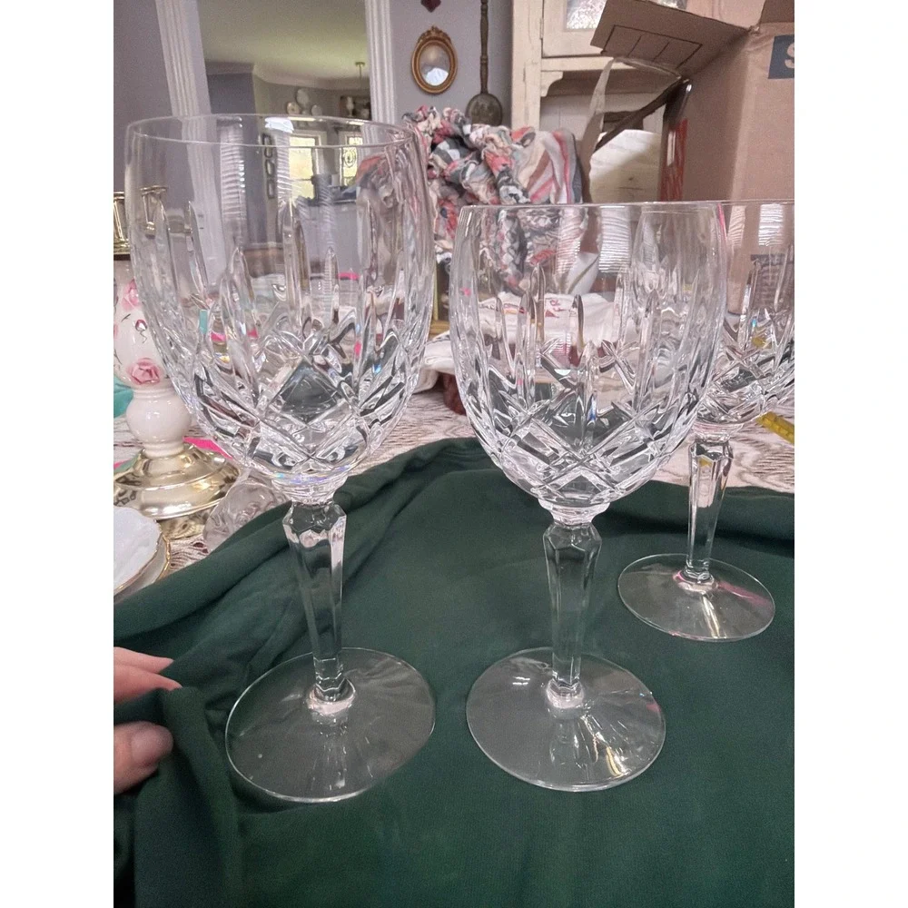 Set of 5 Gorham lady Anne Crystal Wine Goblets Cut Glass Goblets